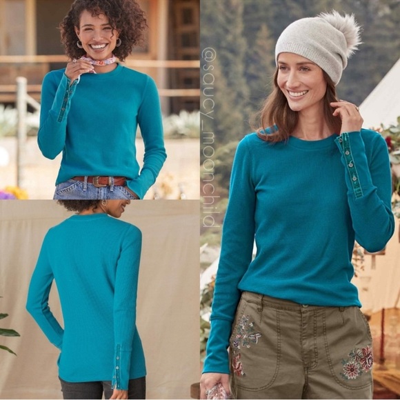 Sundance Crewneck Top Thermal Waffle Velvet Cuff - Picture 9 of 9